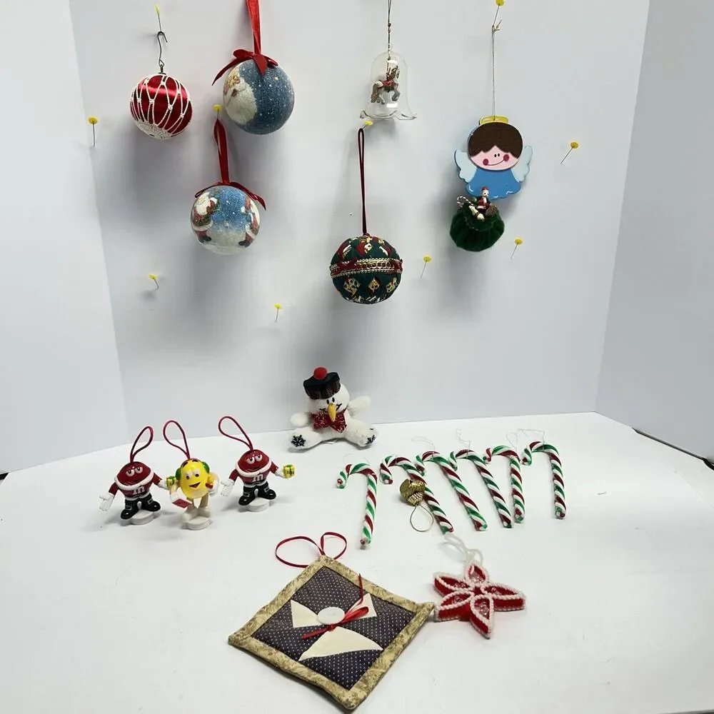 Vintage M&M Character Ornament Lot Fabric Quilted Baubles Pillow Candy Canes